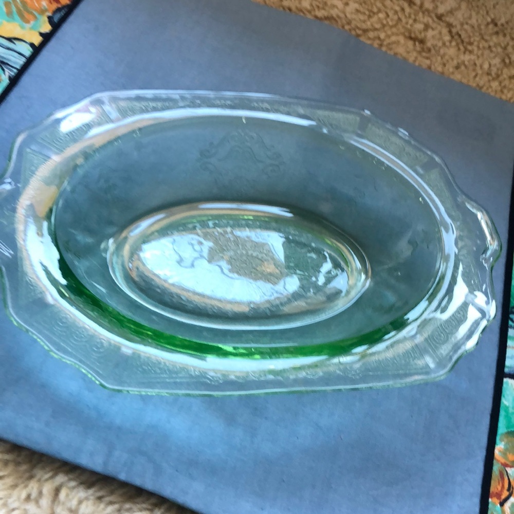 Green Depression Glass Serving Dish